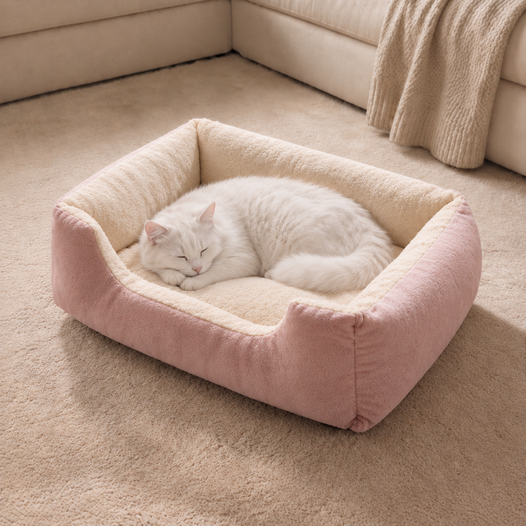 Soft and Plush square shaped bed for Pets. Keep your pet warm and comfortable (Intended for cats and dogs). shipping in description