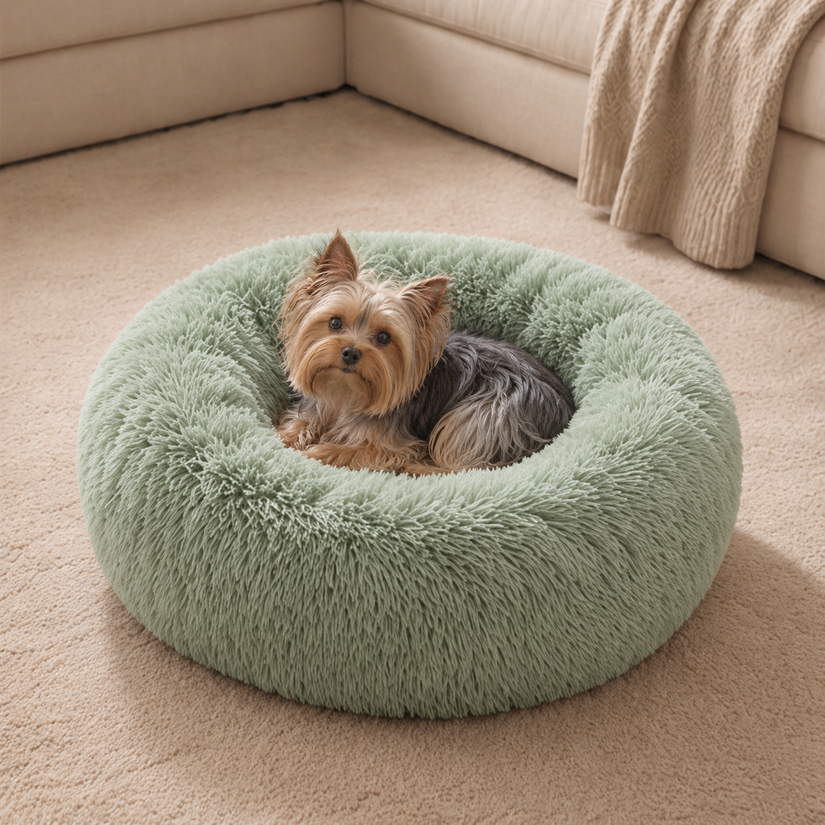Plush and Soft donut shaped bed for pets with warm faux fur. For Comfortable Sleeping, warmth and washing.(For Small/Medium Dogs and Cats) Shipping in description