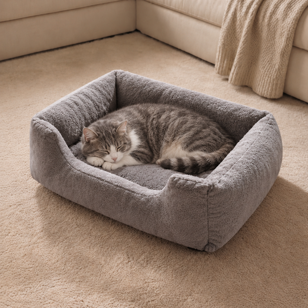 Soft and Plush square shaped bed for Pets. Keep your pet warm and comfortable (Intended for cats and dogs). shipping in description