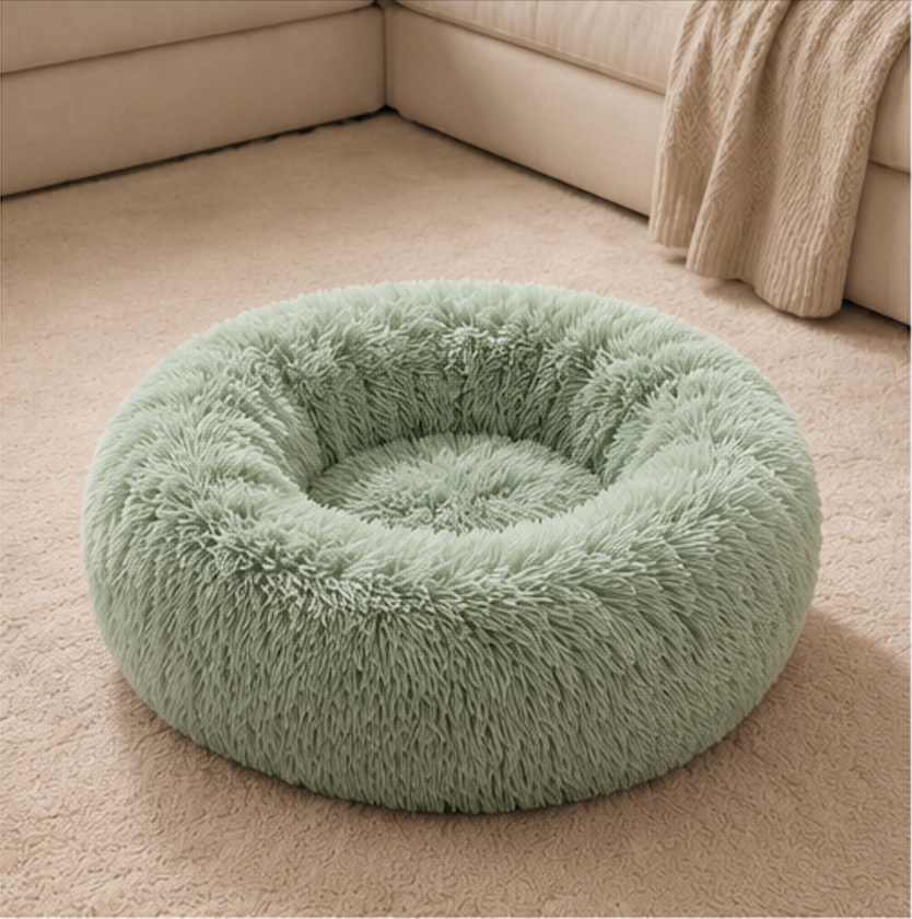 Plush and Soft donut shaped bed for pets with warm faux fur. For Comfortable Sleeping, warmth and washing.(For Small/Medium Dogs and Cats) Shipping in description