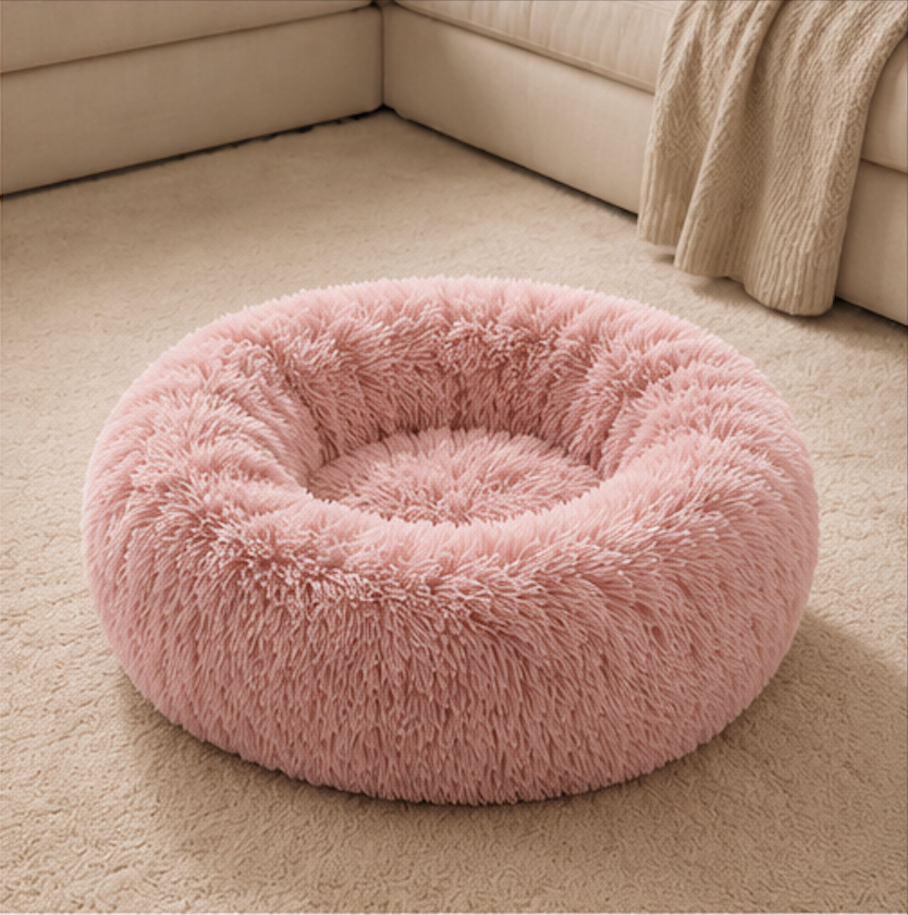 Plush and Soft donut shaped bed for pets with warm faux fur. For Comfortable Sleeping, warmth and washing.(For Small/Medium Dogs and Cats) Shipping in description