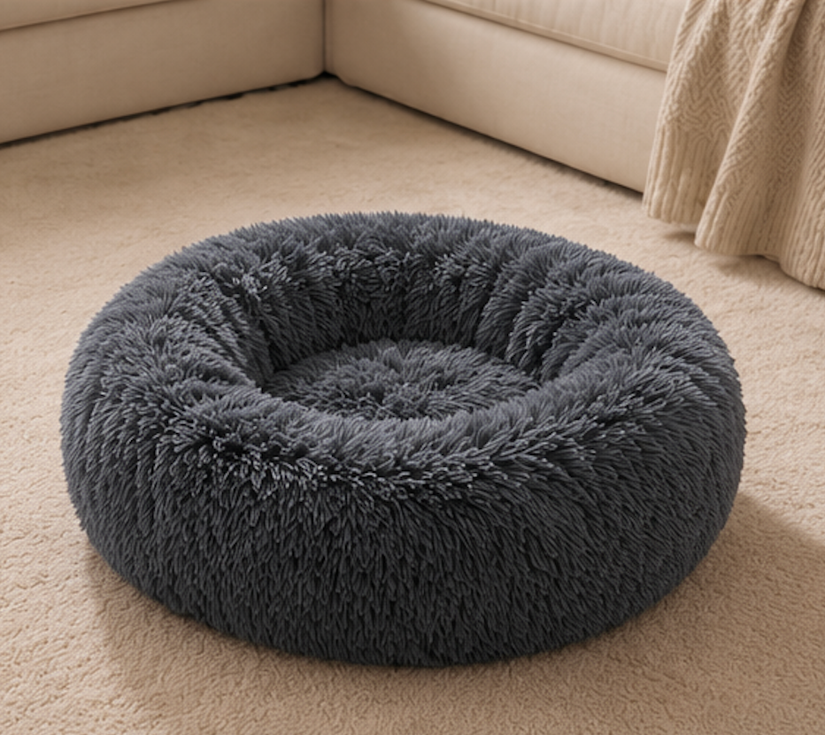 Plush and Soft donut shaped bed for pets with warm faux fur. For Comfortable Sleeping, warmth and washing.(For Small/Medium Dogs and Cats) Shipping in description
