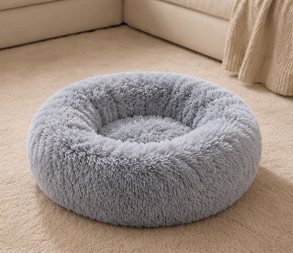 Plush and Soft donut shaped bed for pets with warm faux fur. For Comfortable Sleeping, warmth and washing.(For Small/Medium Dogs and Cats) Shipping in description